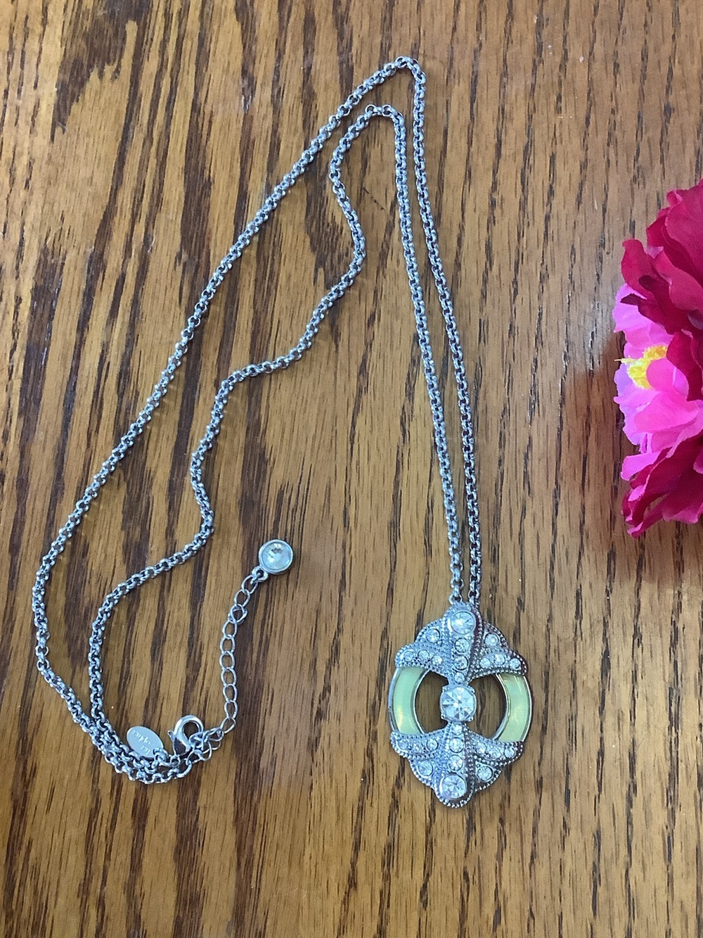 Lia Sophia Silver-Tone Double Chain Necklace with Pale Yellow Accents